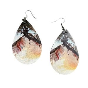 Palm Tree and Sky Tropical Leather Teardrop Earrings